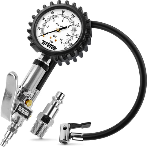 TireTek Tire Pressure Gauge for Cars (170 PSI) - Professional Tire Inflator with Secure Air Chuck - Tire Gauge for Tire Pressure, Air Compressor Attachments, Tire Inflator Nozzle, Air Pressure Gauge