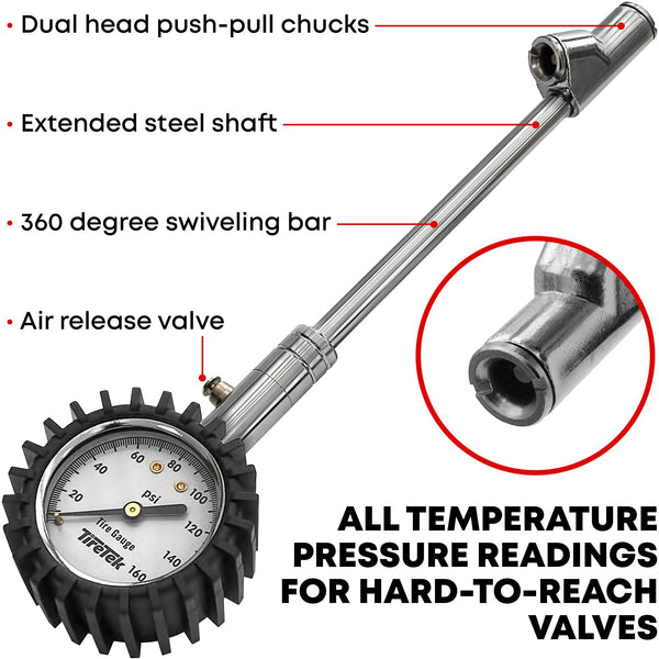 TireTek Tire Pressure Gauge 160 PSI for Truck Semi Truck ATV Motorhome Cars RV Accessories Heavy Duty Dual Head Tire Gauges for Tire Pressure Air Pressure Gauge Tire Gauge for