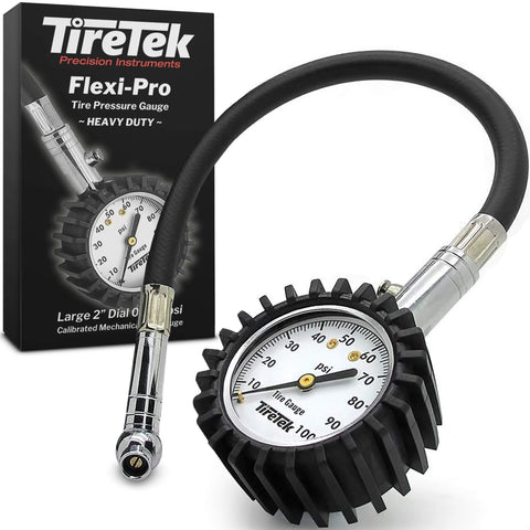 TireTek Motorcycle Tire Pressure Gauge 0-100 PSI - Tire Gauge with Flexible Air Chuck and ANSI B40.1 Accuracy for Motorcycle, Bike, ATV, Car, and SUV