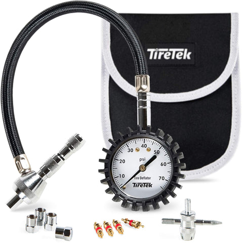 TireTek Tire Deflator - 0-75psi Air Down Tire Deflators Kit - Accurate & Fast Tire Air Down Tool   Includes Pouch & Offroad Accessories 4x4 - Quickly Deflate Jeep, Truck, SxS, ATV, RV Tires