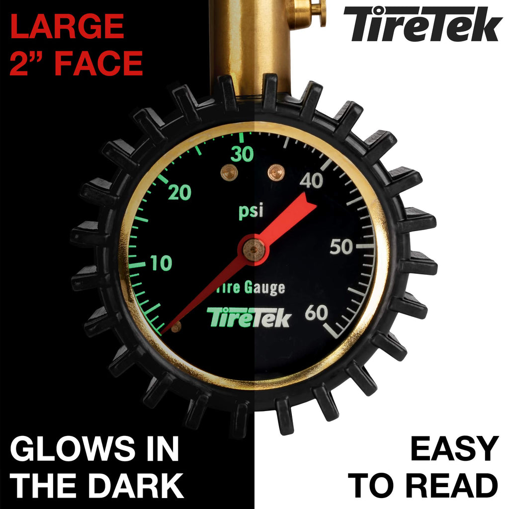 TireTek Tire Pressure Gauge 0-60 PSI Heavy Duty Air Pressure Gauge ANSI  Certified Accurate with Large Inch Easy to Read Glow Dial, Low – High Tire  Gauge for Car, SUV