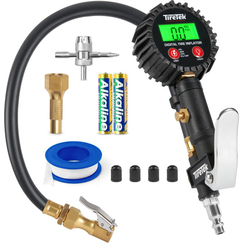 TireTek Air Compressor Tire Inflator Attachment with Digital Tire Gauge 250 PSI, Accurate Tire Inflator with pressure gauge, Universal Air chuck with Pressure Gauge for Trucks, Cars, SUVs, RVs and UTV