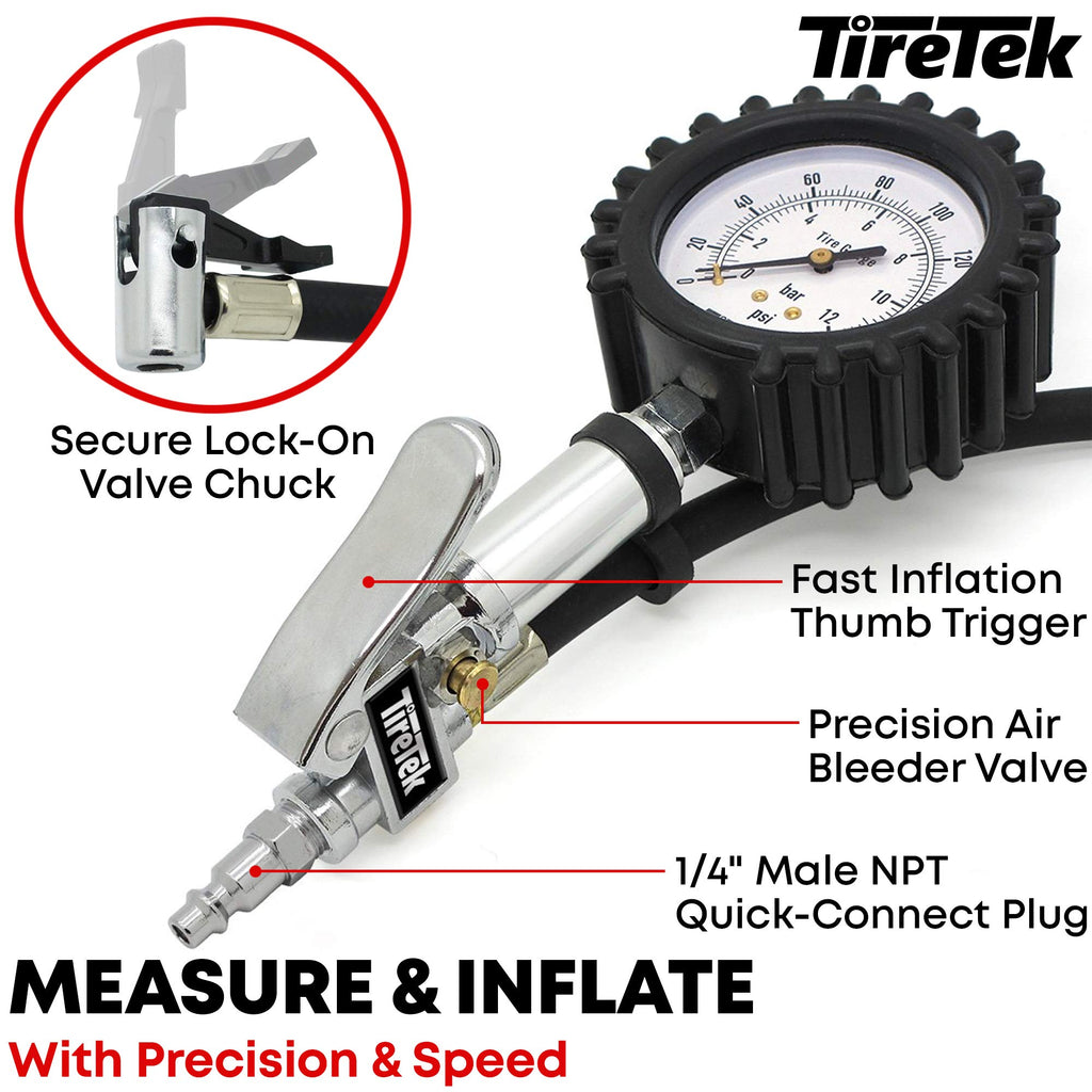 TireTek Air Compressor Tire Inflator Attachment - Tire Pressure Gauge with  Inflator 170 PSI - Lock Air Chuck for Quick Connect & Release – Tire  Inflator Gauge for Truck, Car, SUV, RV, & Motorcycle - $24.99